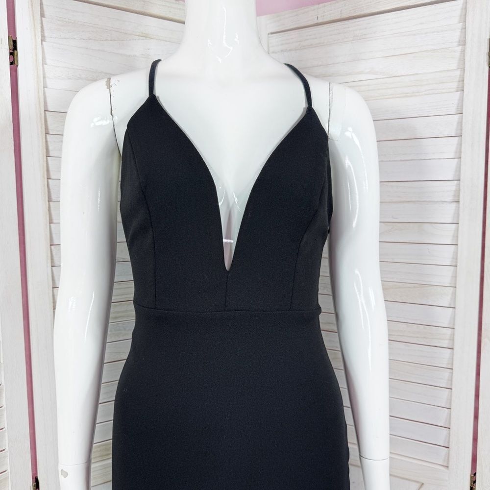 Lulus Amelia Plunge Neck Racerback Sleeveless Maxi Dress Evening Gown Black XS‎ - Picture 5 of 14